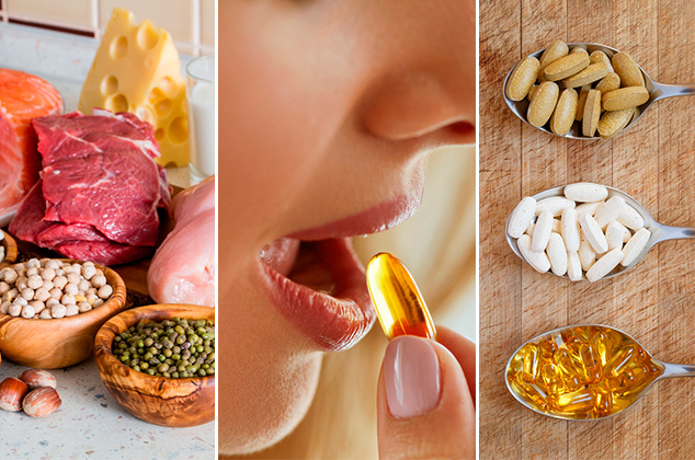 Mujer consume vitaminas y suplementos